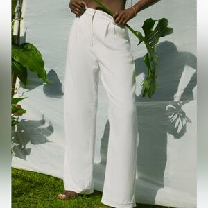 Abercrombie & Fitch Linen Blend Tailored Wide Leg Pant Curve Love